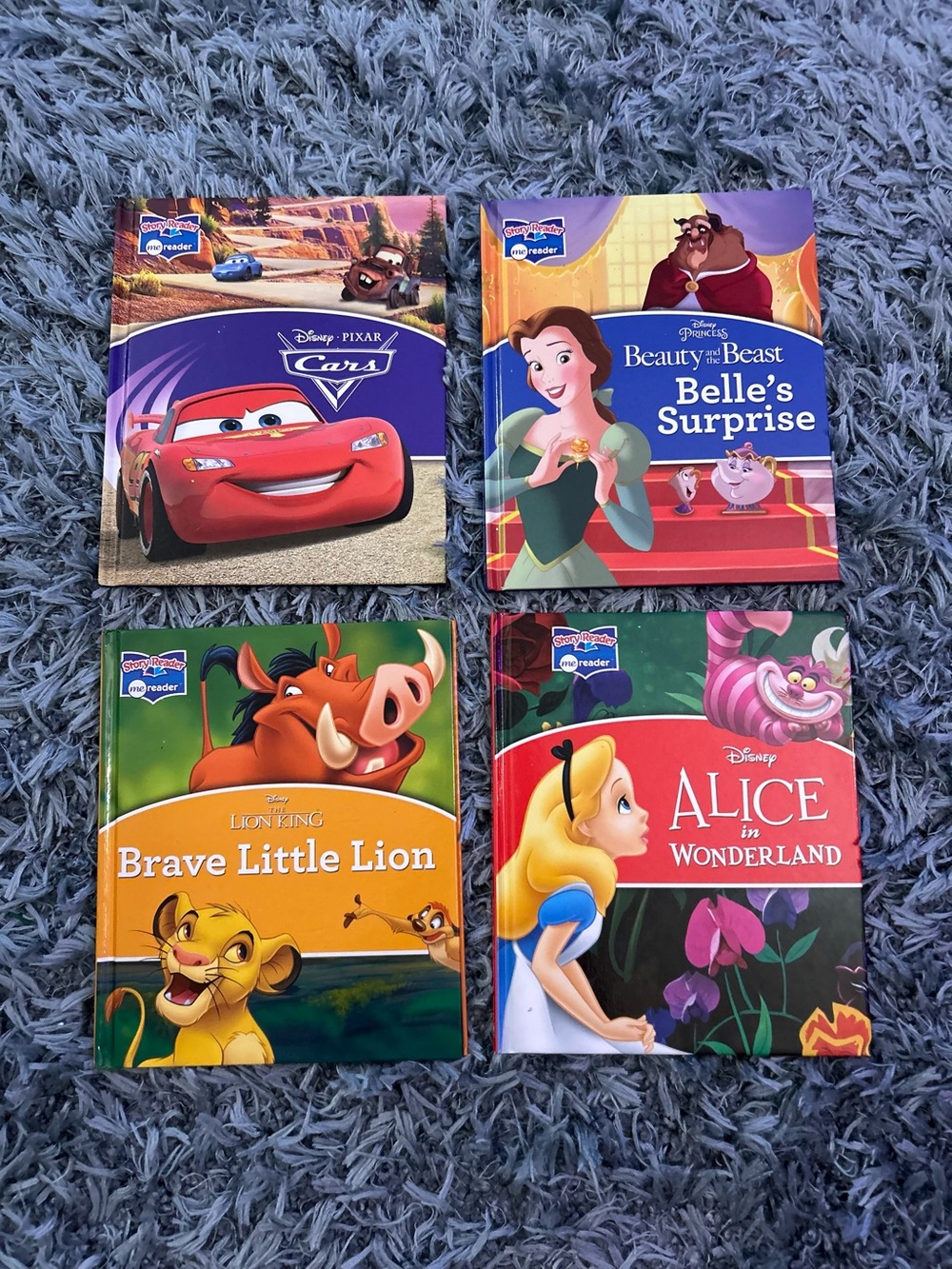 4 Disney Board Books-Cars, Beauty & the Beast, Lion King, Alice in Wonderland